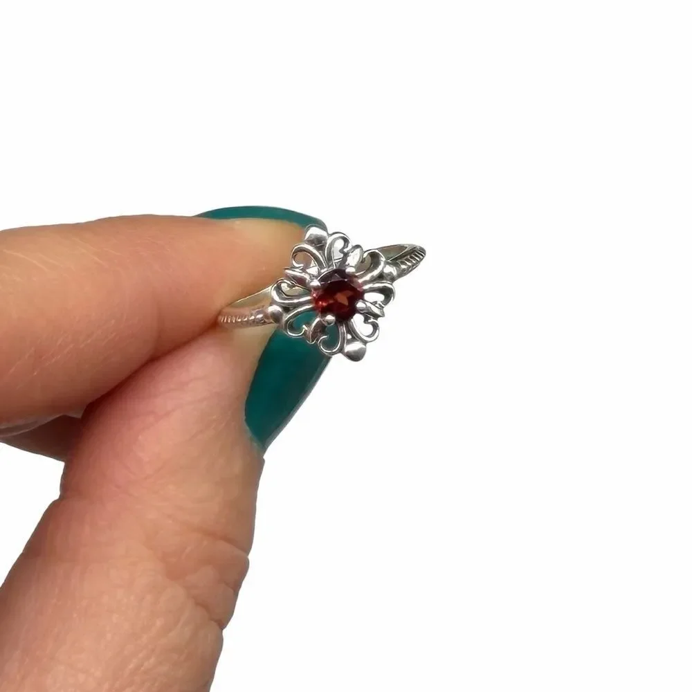 Garnet Ring Size 5 Solid 925 Sterling Silver